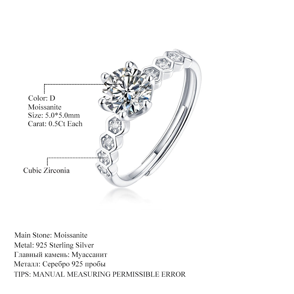 Moissanite Ring 0.5Ct 5mm .925 Sterling Silver Fine Jewelry - inneroasisco