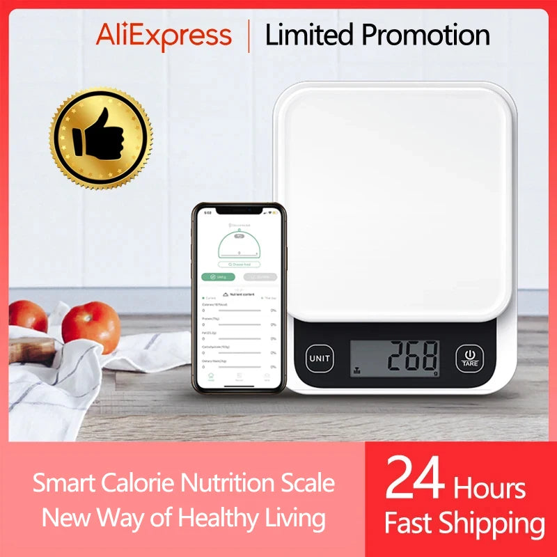 0-1kg/0.1g, 1-5kg/1g, Smart Kitchen Scales Nutrition Food Calorie Scale LCD Digital Kitchen Scale Cooking Baking Scale with App