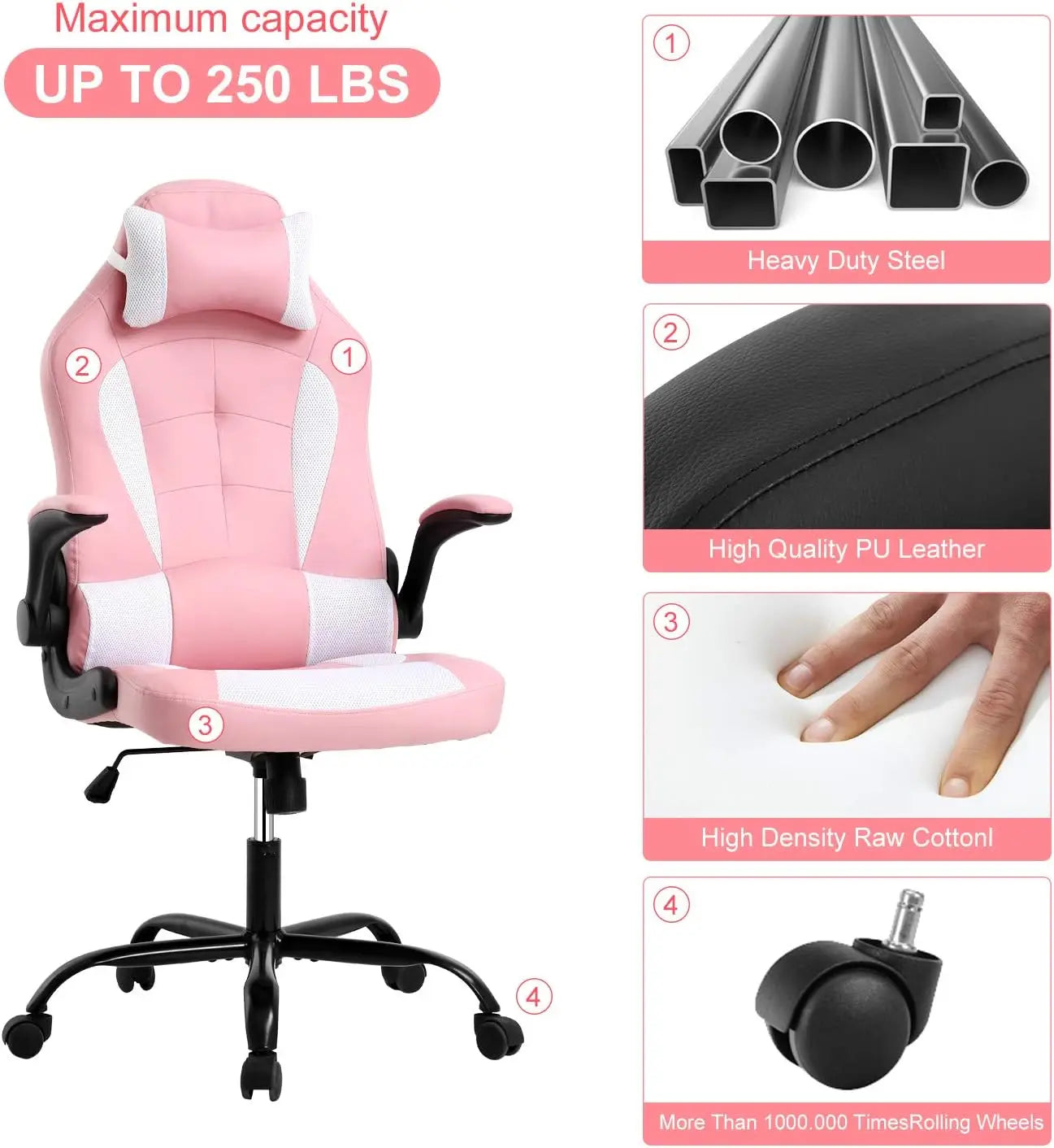 Ergonomic Computer Chair w/Flip Up Armrest and Lumbar Support Adjustable Office Gamer
