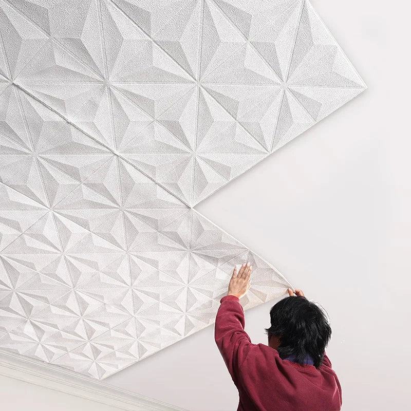 4/12pcs 35x35cm 3D Self-Adhesive Ceiling Decoration Stickers Soundproof Wallpaper