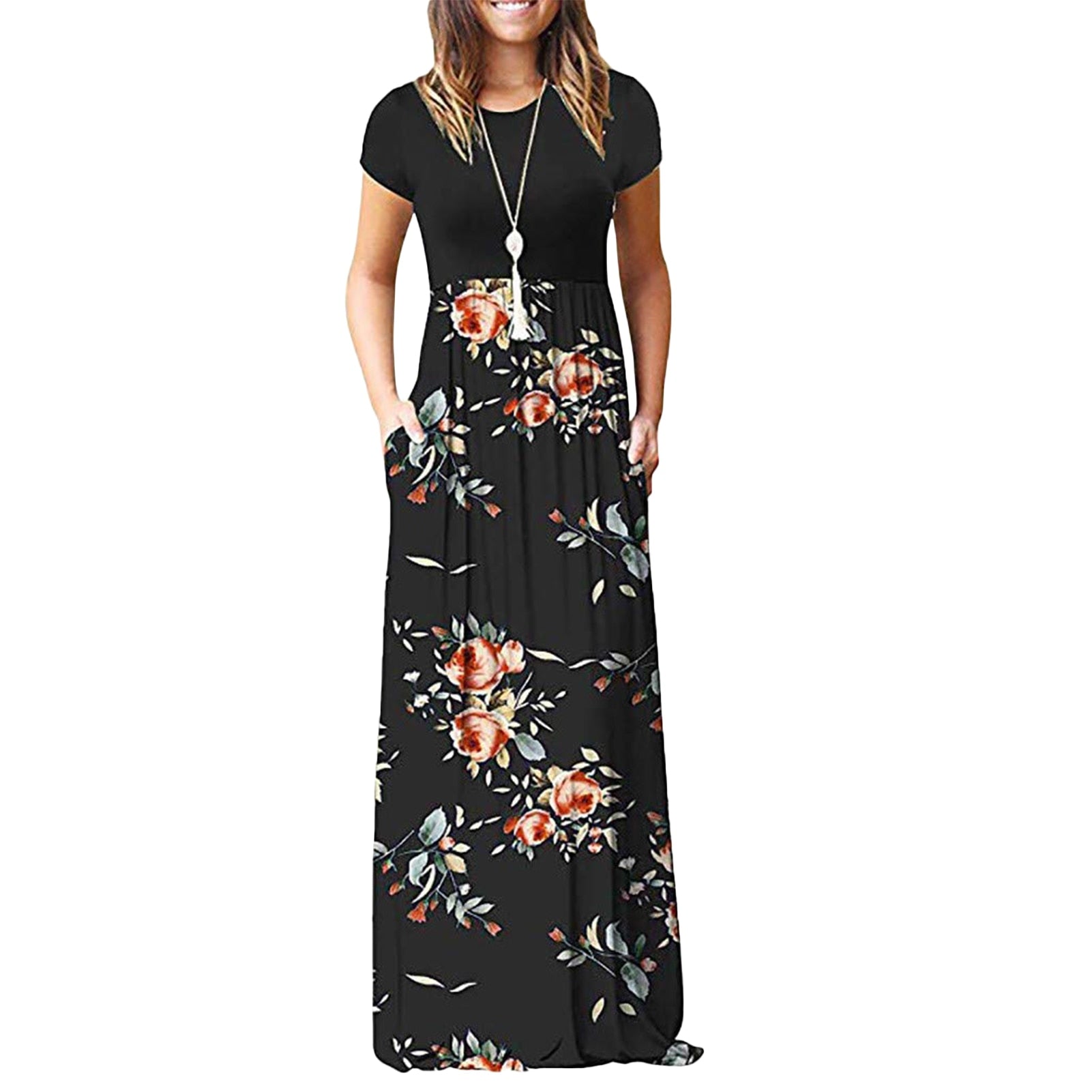Short Sleeve Long Maxi Dresses with Pockets - inneroasisco
