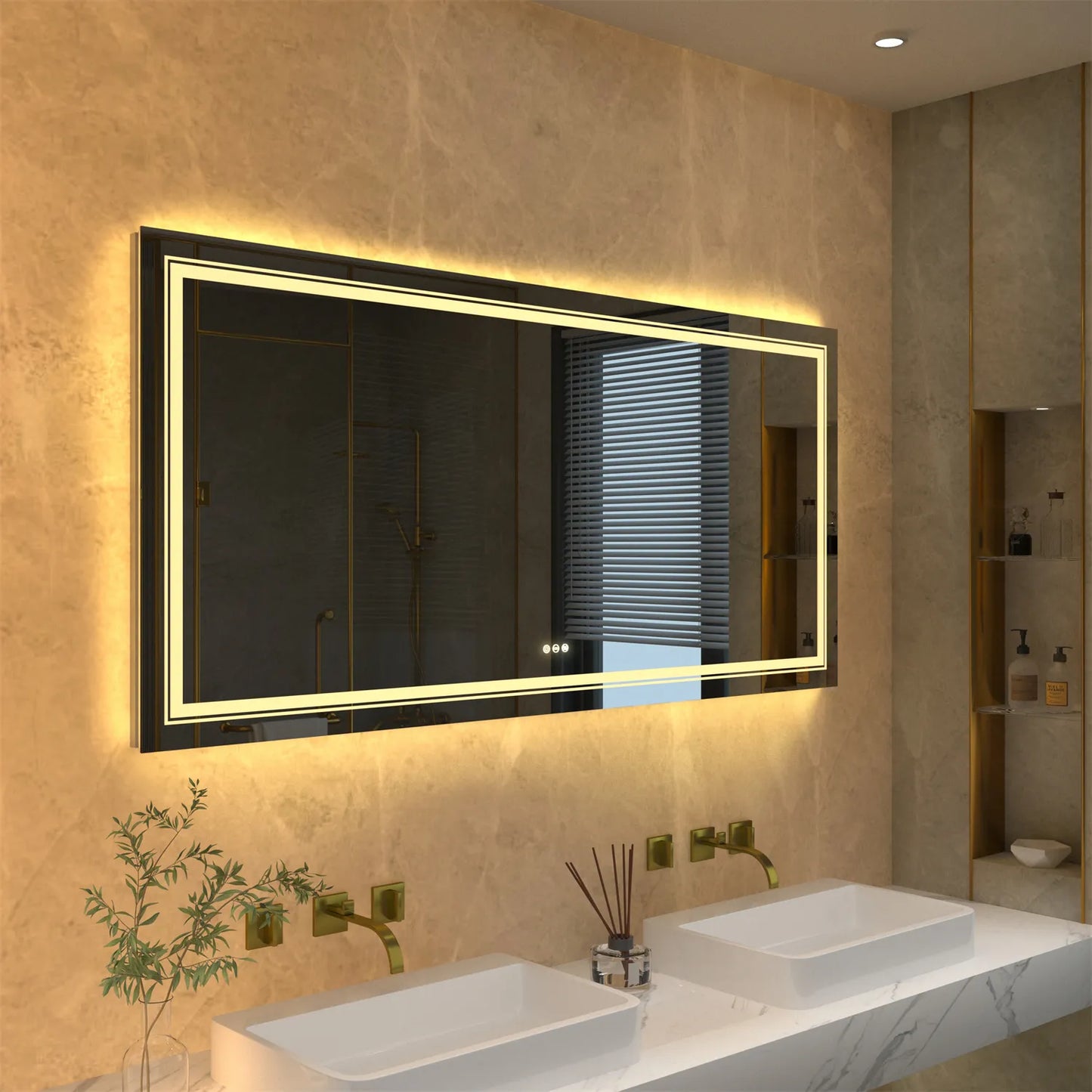 LED Extra Large Rectangle Bathroom Mirror Dimmable Backlit Anti-Fog Memory