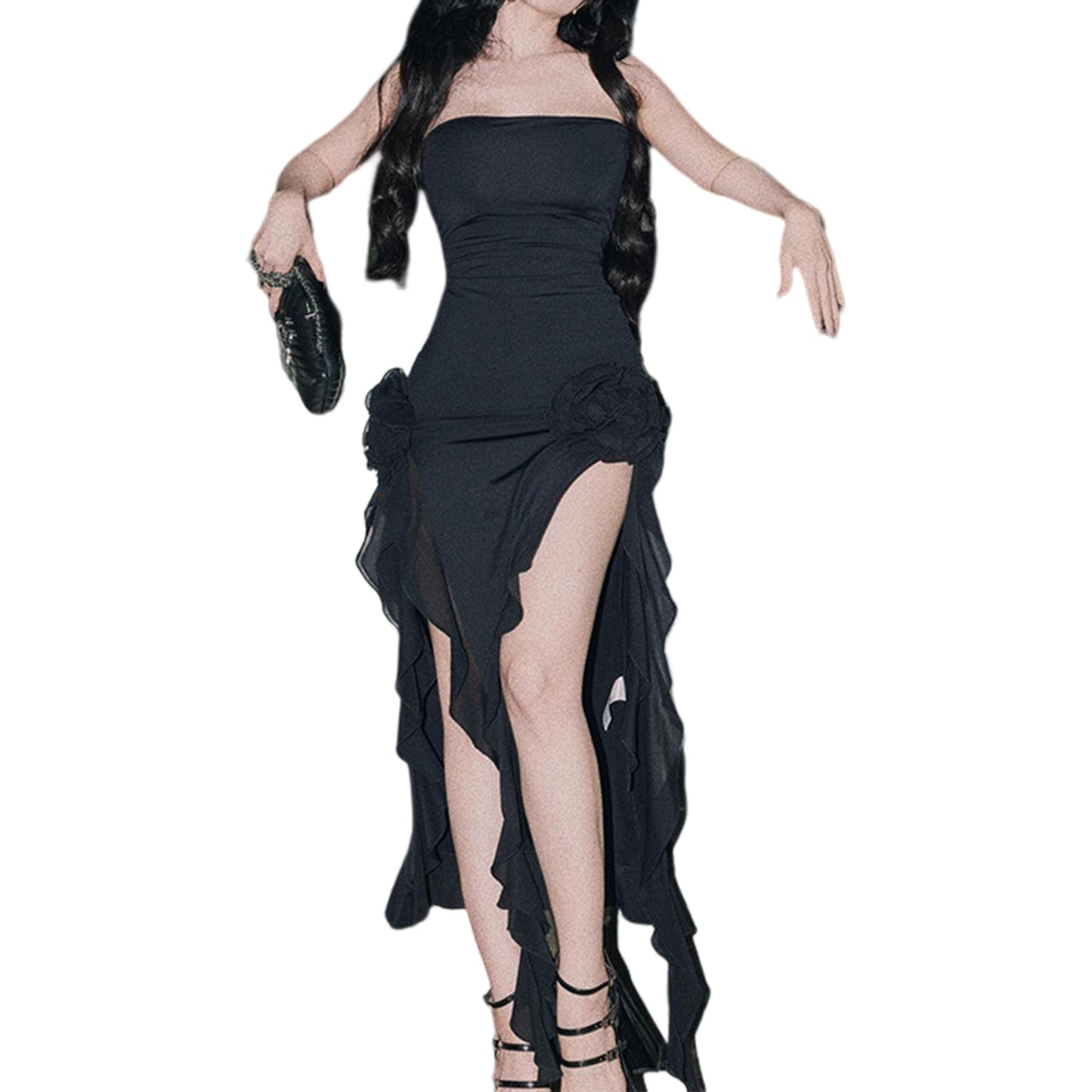 Elegant Ruffle Ruched Long Backless Sleeveless Dress - inneroasisco