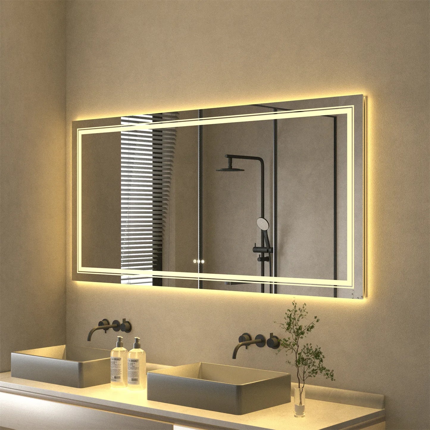 LED Extra Large Rectangle Bathroom Mirror Dimmable Backlit Anti-Fog Memory