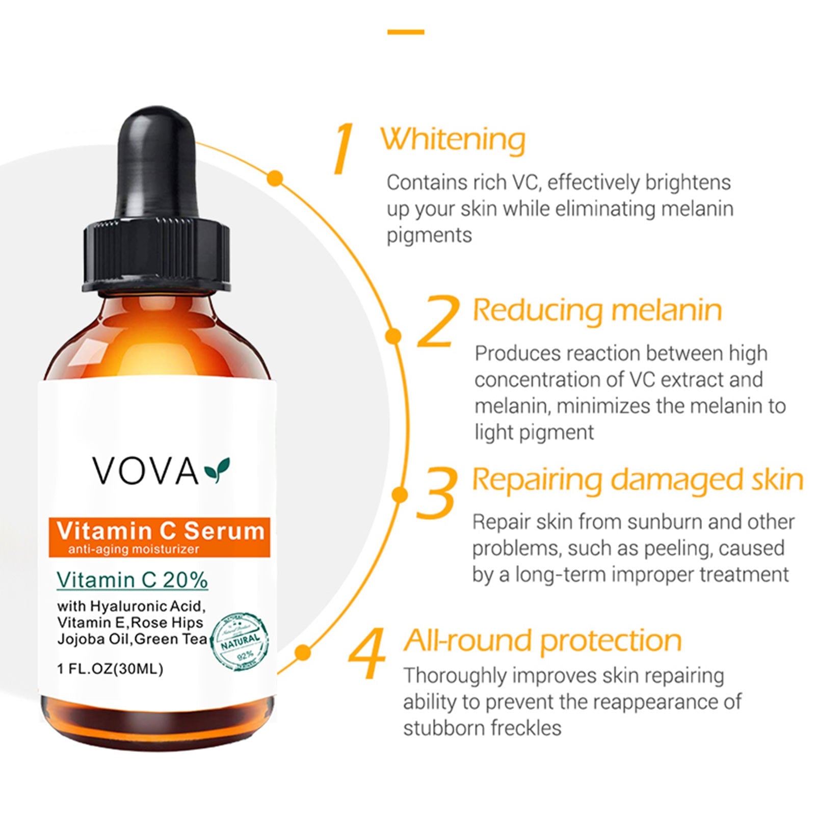 20% Vitamin C Liquid Serum Anti-aging Whitening VC Hyaluronic Acid Face Serum Brighting Moisturising Fade Fine Lines Skin Care - inneroasisco