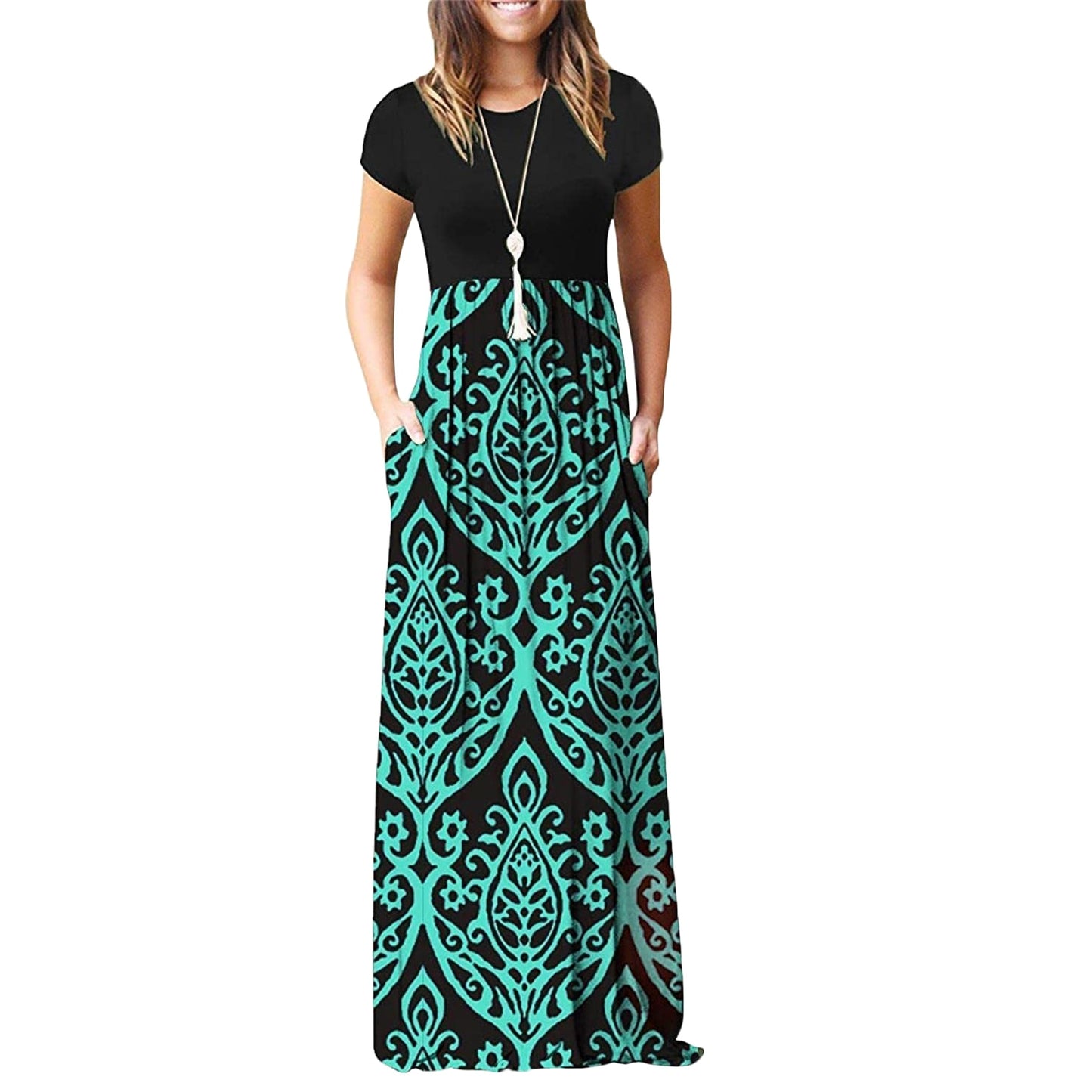 Short Sleeve Long Maxi Dresses with Pockets - inneroasisco