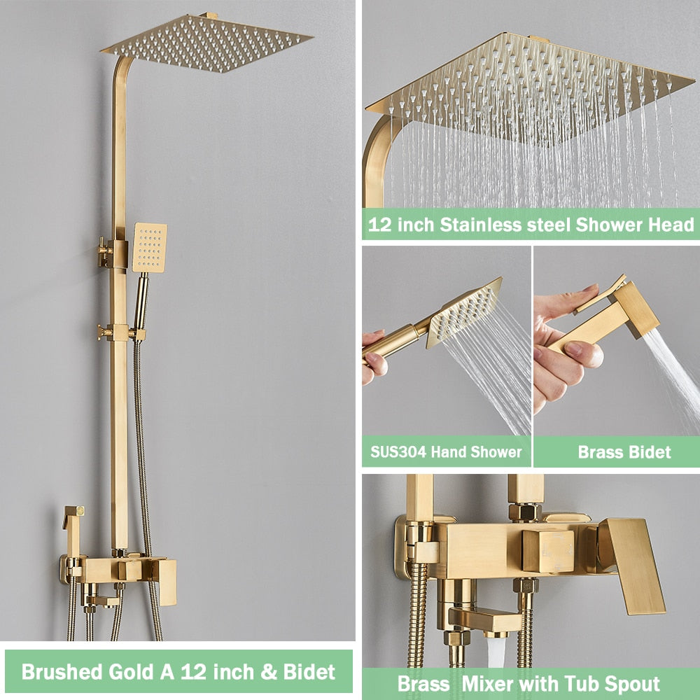 Rainfall Bathroom Shower Faucet Set With Bidet Mixer Tap - inneroasisco