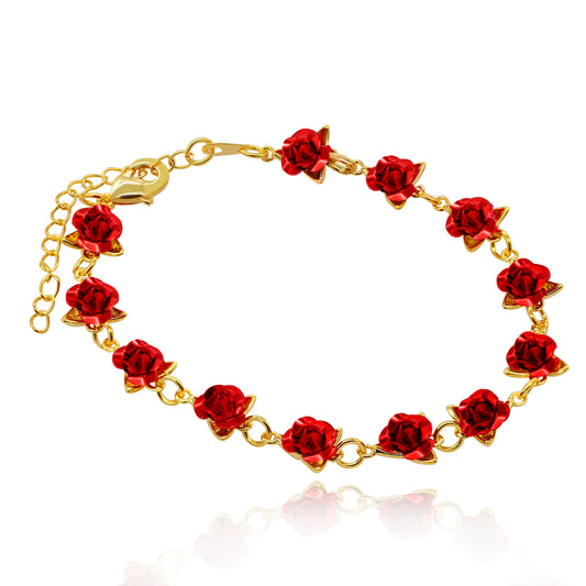 Dozen Roses Bracelets Flower Charm Bracelet 18K Gold Plated - inneroasisco