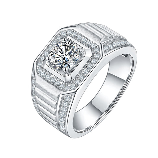 . 925 Sterling Silver Classic Men's Wedding Ring 1.0ct 6.5mm Moissanite Diamond Engagement Ring - inneroasisco