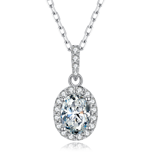 Moissanite Halo Set Wedding Pendant Necklace in .925 Sterling Silver - 1.0ct, - inneroasisco