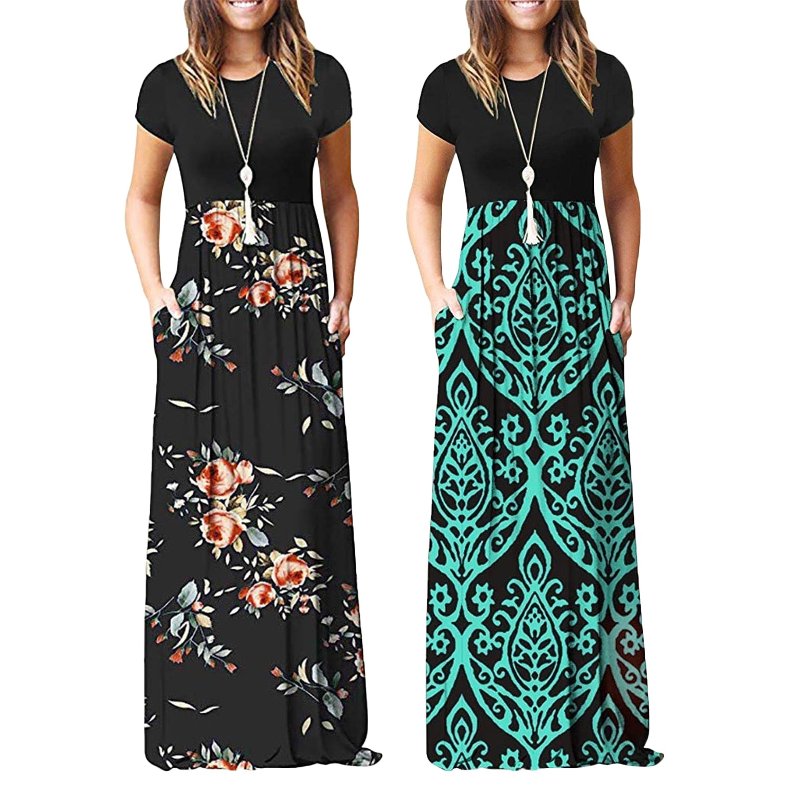 Short Sleeve Long Maxi Dresses with Pockets - inneroasisco